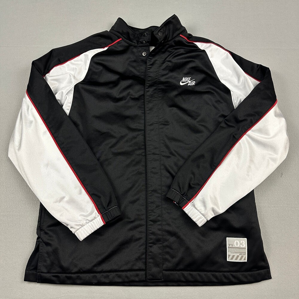 Vintage Nike Jacket Men Large Black White Windbreaker Snap Warm Up Y2K L